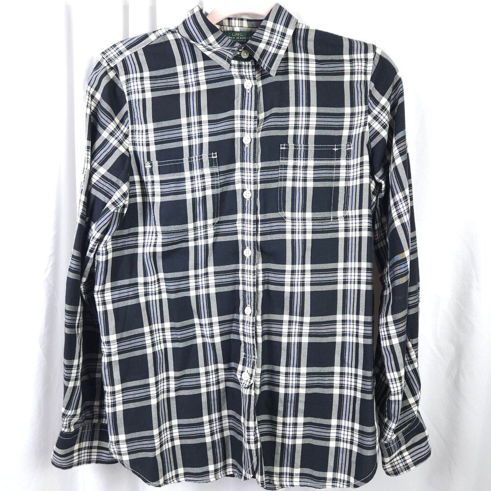 Lauren Ralph Lauren Jeans Co Plaid Roll Tab Sleeve Shirt Women's Small‎